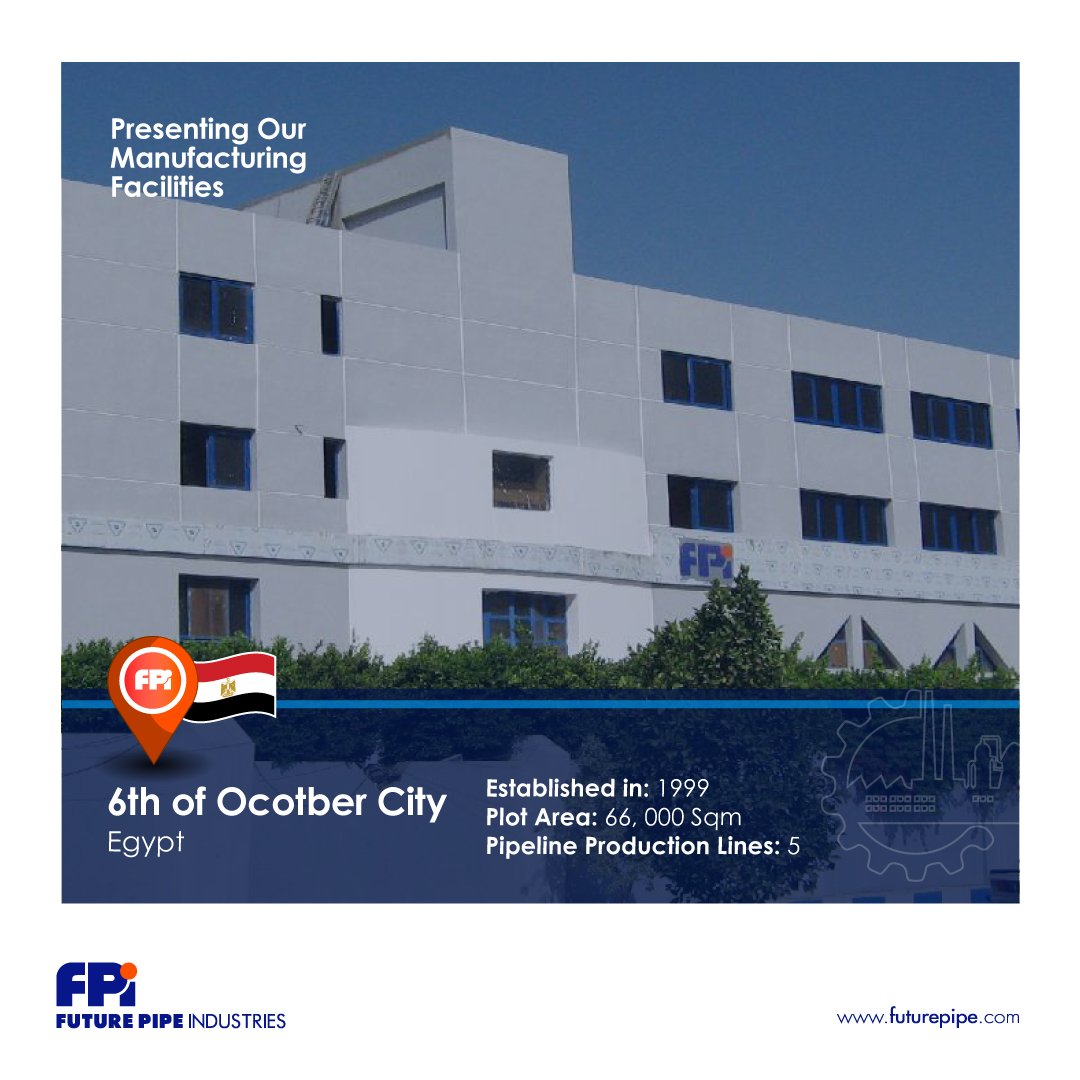 futurepipe's tweet photo. Presenting our manufacturing facility in 6th of October City, Egypt.

Established in: 1999
Plot Area: 66,000 sqm
Pipeline Production Lines: 5

#futurepipe #manufacturingfacility #compositepipes #fiberglasspipes #largediameter #6thofoctobercity #egypt https://t.co/z5UKZEsaBz