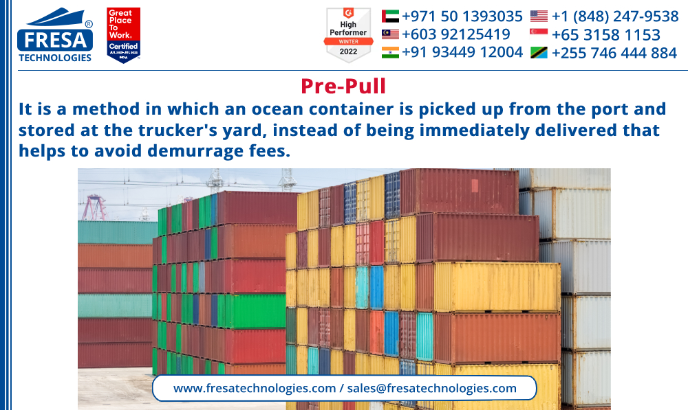 fresatechnology's tweet photo. Pre-Pull
It is a method in which an ocean container is picked up from the port and stored at the trucker's yard, instead of being immediately delivered that helps to avoid demurrage fees.
#fresa #freightsolutions #freightforwarding #import
#PrePull #billoflading #vessel https://t.co/9v9l9K0KMu