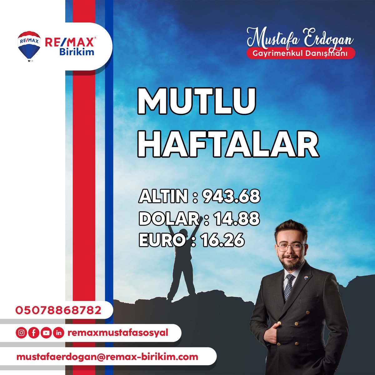 Sevdiklerinizle birlikte güzel bir hafta geçirmeniz dileğiyle 

Mutlu Haftalar 

Mustafa Erdoğan
Gayrimenkul Danışmanı

#remax #remaxtürkiye #remaxbirikim #gayrimenkul #gayrimenkuldanışmanı #gayrimenkulgurmesi #remaxmustafaerdoğan #remaxmustafasosyal #acp #remaxacp #collection