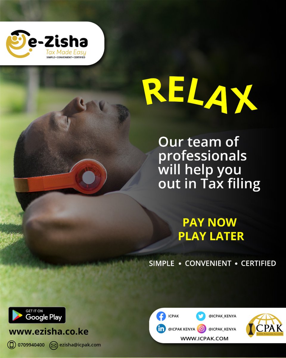 ICPAK_Kenya's tweet photo. Don't trust unqualified people with your finances, seek professional advice from Certified Accountants in matters of tax filing. #eZisha your taxes today! Log on to https://t.co/jEdgdVlbNP or download from the #GooglePlay store! #EzishaNaICPAK #Simple #Convenient #Certified https://t.co/1hE7PQ5Hk7