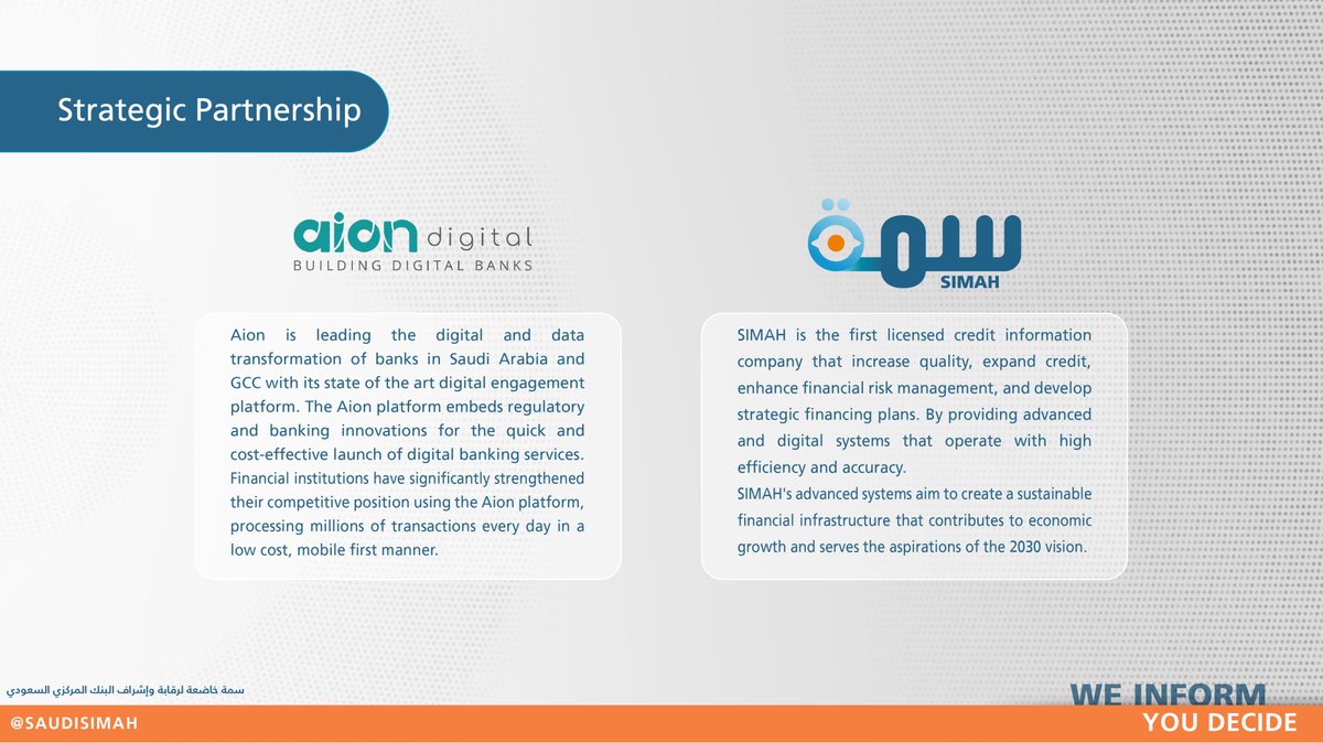 SaudiSIMAH's tweet photo. A Strategic Partnership between #SIMAH and AionDigital https://t.co/vgixFi0kCe