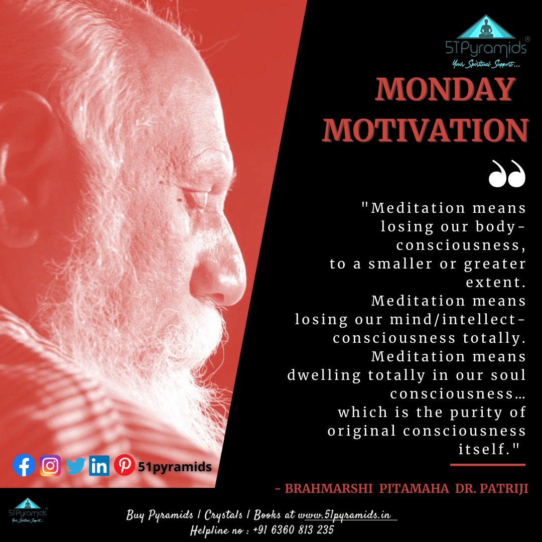 51Pyramids's tweet image. Monday Motivation

Buy Pyramid | Crystals | Books at
bit.ly/3ddvaj1

#MondayMotivation #51pyramids #beamaster #anapanasati #breath #patriji #AyyappaPindi #pssm #breathmeditation #yourspiritualsupport #consciousness #Spirituality #pyramids #bingemeditate