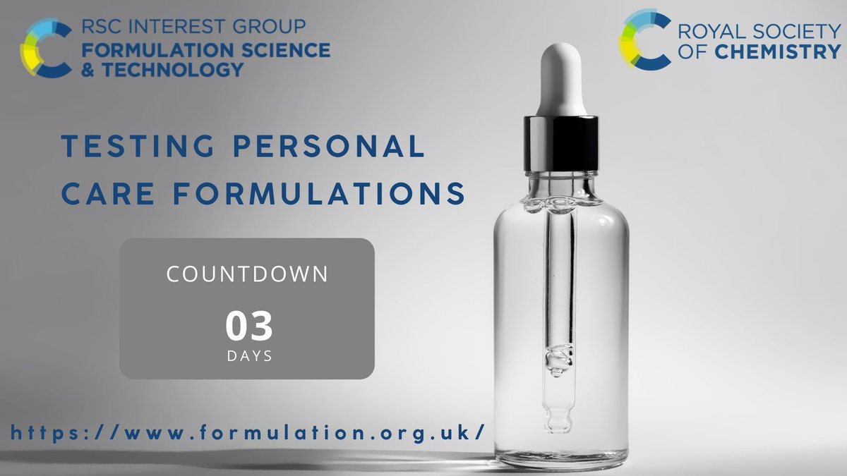 RSC_FSTG's tweet photo. It's now three days to Personal Care 2022. This online event will focus on testing personal care formulations for efficiency, stability, safety and other important parameters. https://t.co/2lzHR7CJ0U https://t.co/BTC7eNToWM