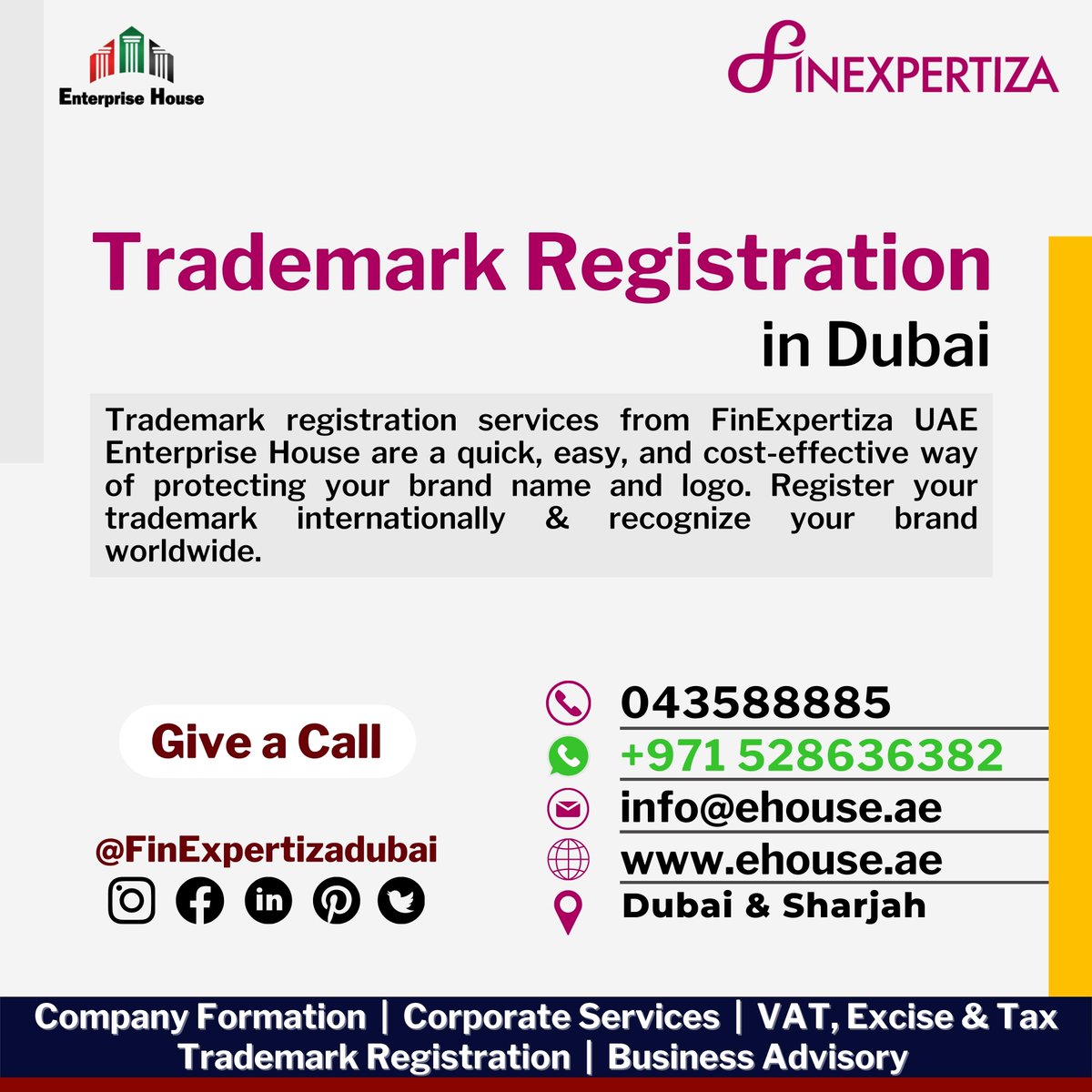 finexpertizaa's tweet photo. #FinExpertiza Enterprise House offers trademark registration services that are quick, easy, and cost-effective for protecting the name and #Logo of your company. Ensure your brand is recognized around the world by registering your #trademark . https://t.co/DYMvUUXUEm