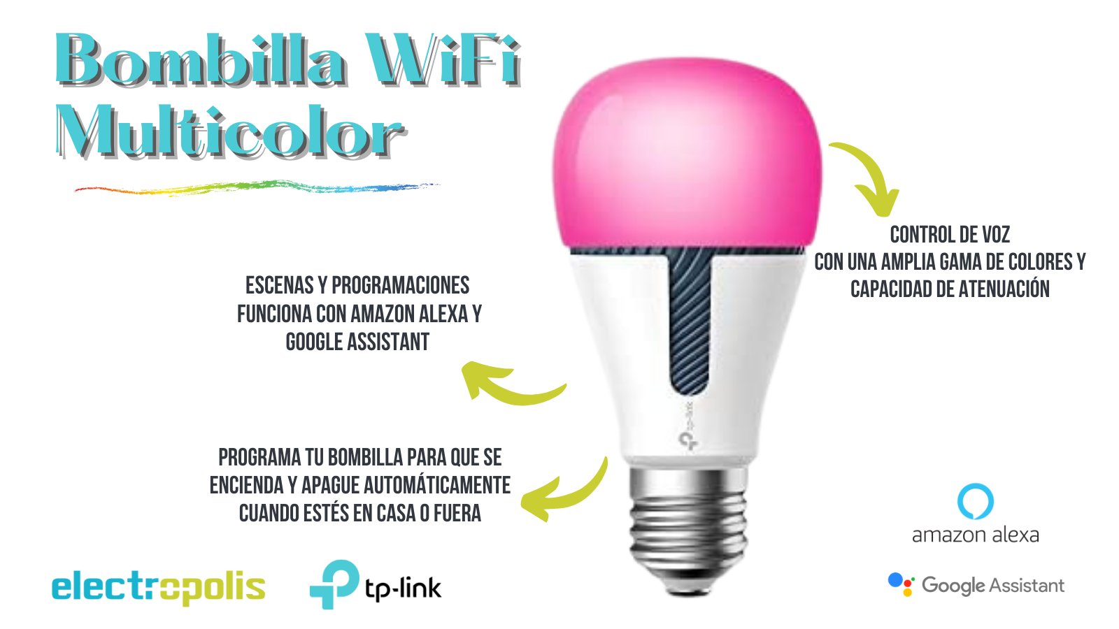 Bombilla Inteligente Wifi Multicolor Funciona con Alexa y Google