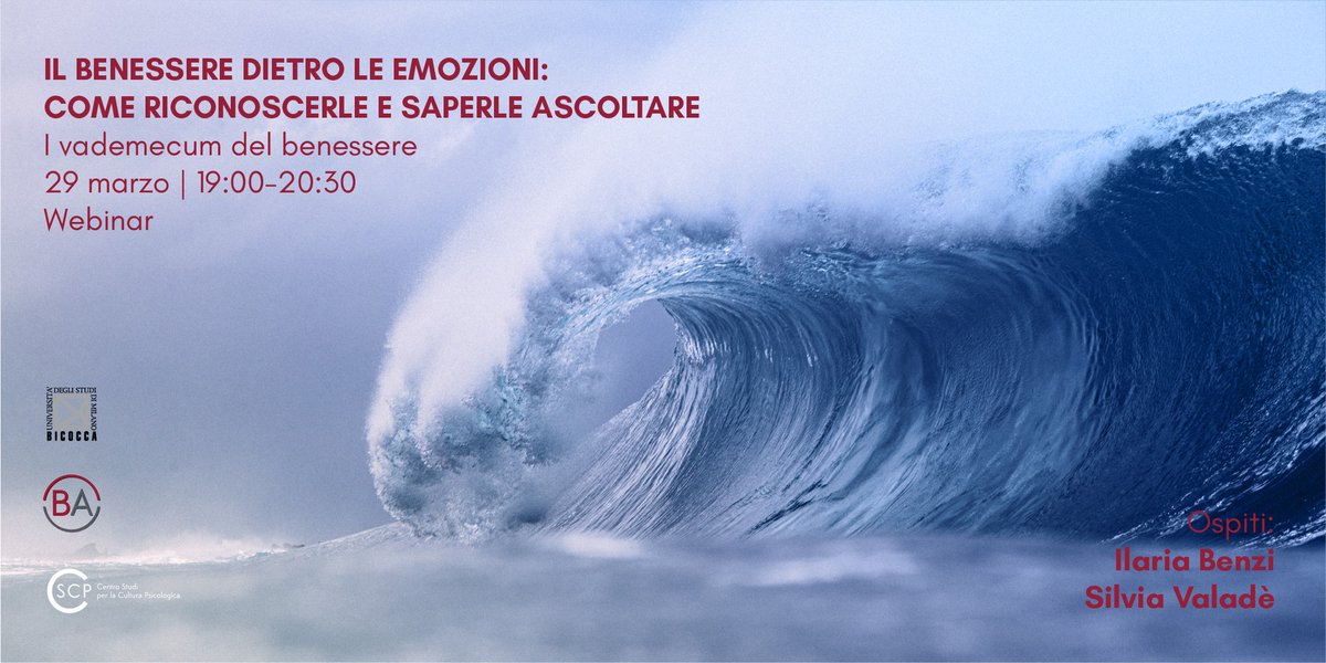CentroSCP's tweet photo. 🤝 #CSCP collabora con @BicoccAlumni per il #webinar “IL #BENESSERE DIETRO LE #EMOZIONI: COME RICONOSCERLE E SAPERLE ASCOLTARE” con Ilaria Benzi e Silvia Valadè.

🗓 Online, il 29 MARZO ore 19-20:30.

👉 Iscriviti: https://t.co/rvIYZ8M5RI

#CSCP2022 #CulturaPsicologica #unimib https://t.co/lSUtpXWKjl