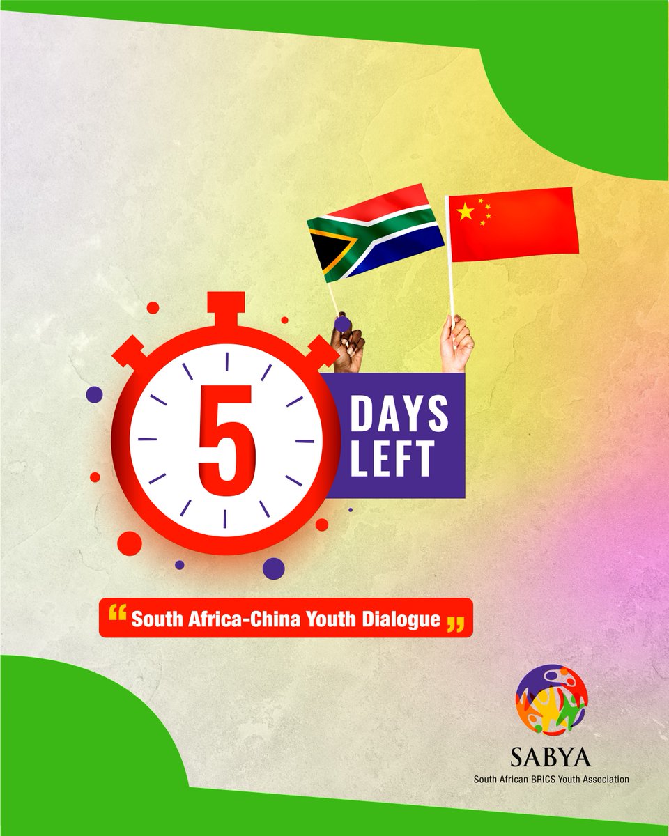 FIVE DAYS LEFT! Have you registered for the South Africa-China Youth Dialogue? Register at tinyurl.com/SACHYDialogue