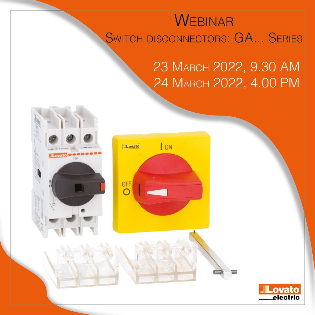LovatoElecSpain's tweet photo. 👨💻La serie LOVATO Electric GA tiene características muy interesantes para cuadristas, mayoristas y OEM. No te pierdas el próximo webinar de la #LovatoAcademy sobre este tema los días 23 y 24 de marzo.
▶️ https://t.co/LuTRtu1aHA
#lovatoelectric #webinar #switchdisconnector https://t.co/ERUi8adGaG