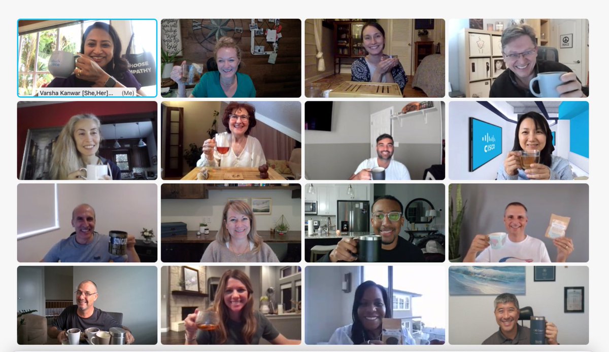 VarshaKanwar's tweet photo. โLife is like a cup of tea โ๏ธ ; to be filled to the brim and enjoyed with friends ๐โ Thank you ๐๐ฝ Antaraa & Caitlin for an engaging, inspiring and super fun virtual #LifeOnWebex team building ๐ with our global #Cisco CPX Insights & Innovation Team. #WeAreCisco #LoveWhereYouWork https://t.co/8CI6LCRbnw