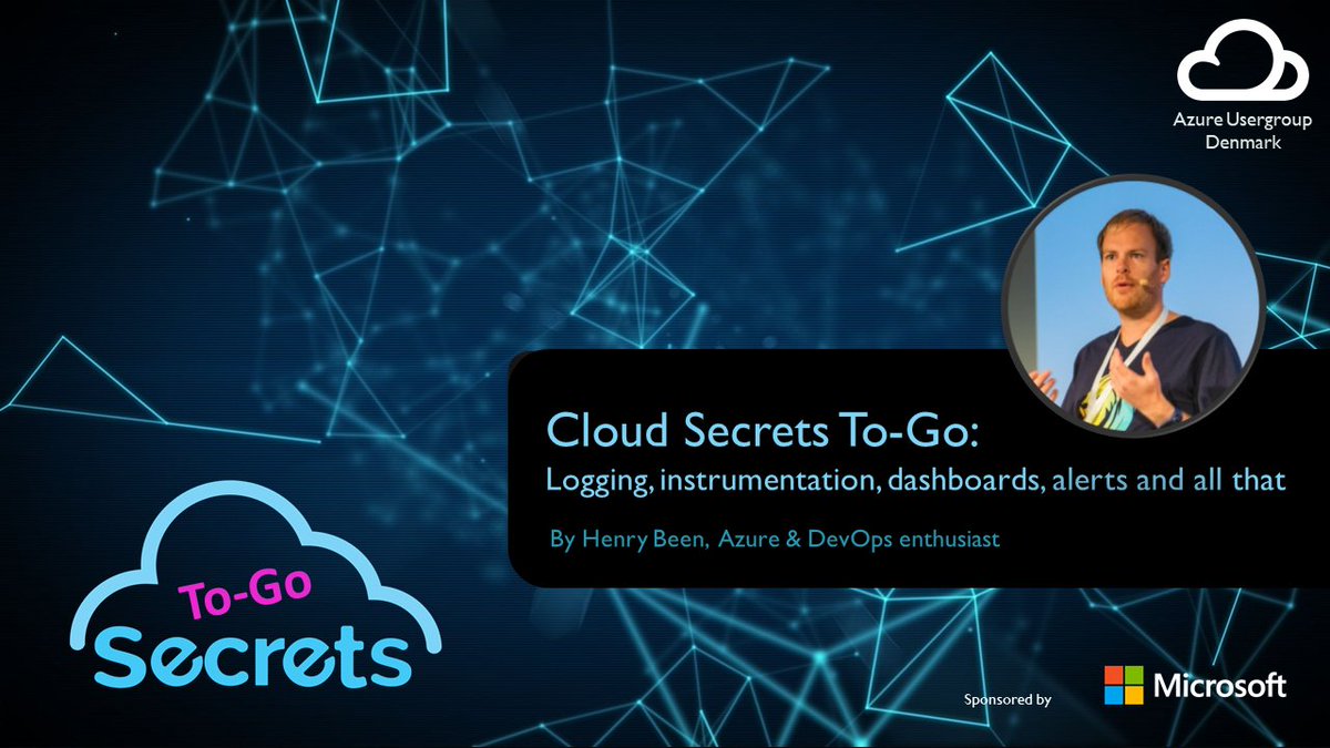 Next week on Tuesday the 22nd at 12:00 CET we will be learning about "Logging, instrumentation, dashboards, alerts and all that" as @henry_been joins us for the next Cloud Secrets to-go session. Sign-up via meetup to join the online session: meetup.com/Azure-Usergrou… #azugdk #Azure