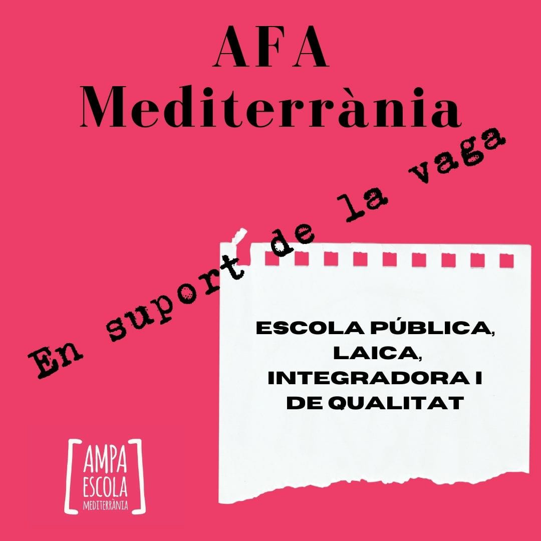 MediterrniaAmpa's tweet photo. Tenim molts motius per donar suport a la vaga d'educació: 6% del PIB en educació pública, menys ràtios, prou de retallades,.. #escolaPublica #vagaeducacio #femvaga https://t.co/pwraVhakfi