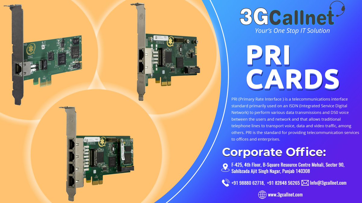 3GCallnet_'s tweet photo. #PRI card is used to connect PRI lines to IP-PBX / IP telephony servers so that all IP phones /analog phones (Extensions) can make outgoing calls or receive incoming calls using it.
#3gcallnet #IVR #pricard #voipprovider #VoIP #solutions #callcenter #Dialer #ippbx #ipphones #CRM https://t.co/rLrVHuVNzP