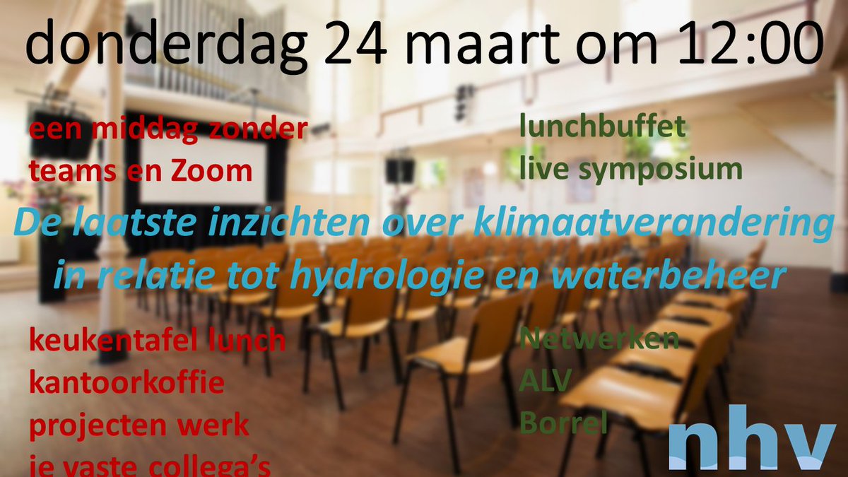 hydrologie's tweet photo. Klimaatverandering, Hydrologie en Waterbeheer

Een middag zonder Teams en Zoom, maar mét een NHV-symposium. Start met 🍞, afsluiting🍻.

Sprekers: Bart van den Hurk, Meinte Blaas, Joost Delsman, Michelle van Vliet, Michelle Talsma.

In Utrecht, op donderdag 24 maart vanaf 12:00 https://t.co/kg6bArjHLO
