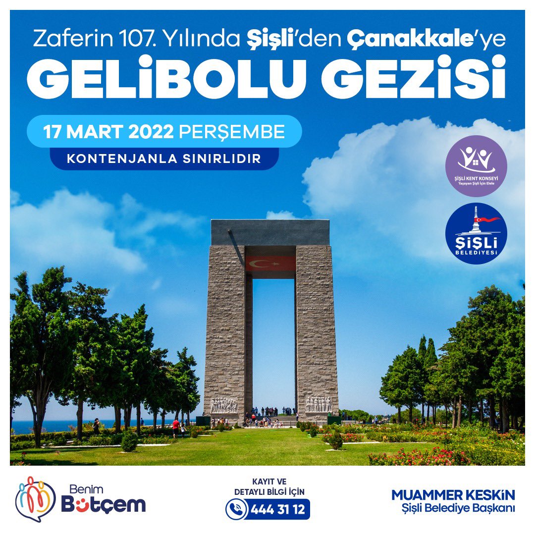 sislibelediyesi's tweet photo. Mahalle istedi, Şişli Bütçe Konseyi karar verdi: Zaferin 107. yıl dönümünde Şişli'den Çanakkale'ye gidiyoruz!

Çanakkale Zaferimizin kahraman askerlerini anmak, tarihimizi görerek öğrenmek için yola çıkıyoruz. https://t.co/AciUfbT4C4