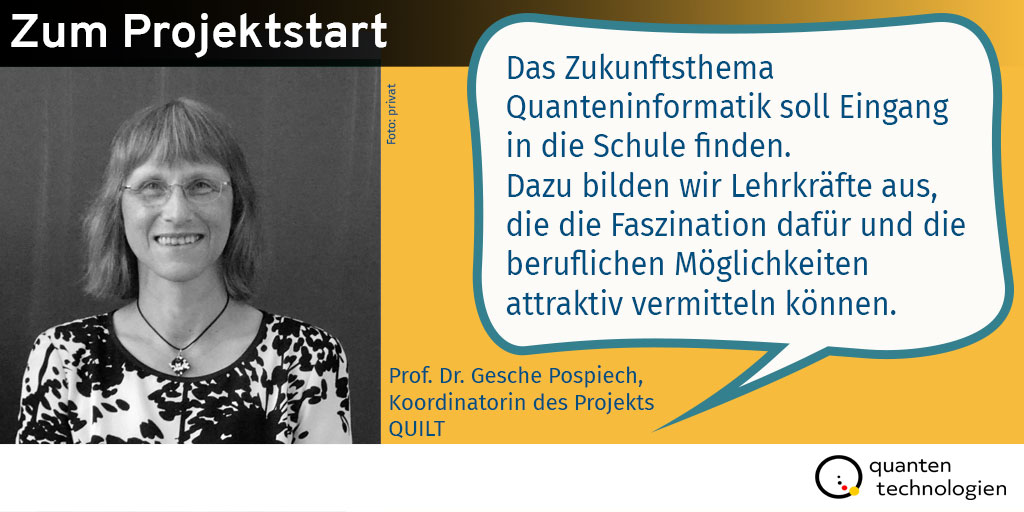 QuantenTech's tweet photo. An der @tudresden_de wird aktuell im neuen Projekt #QUILT (https://t.co/3bcy5Jg5sF) an einem spannenden Projekt für unseren Nachwuchs in der #Quanteninformatik gearbeitet. Das Ziel verrät Prof. Dr. Gesche Pospiech 👇 https://t.co/t73btKGKS1