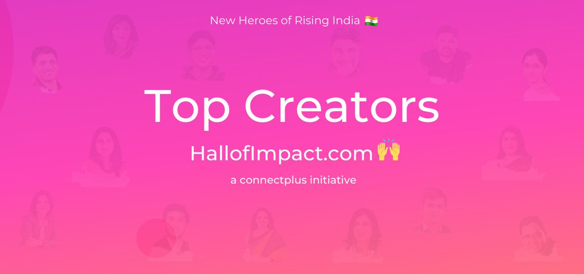 ConnectPlusHQ's tweet photo. Kudos to you for sharing stories ranging from salt to satellites, 

Here’s to the creator, marketer and storyteller in you🙌
 
Join us in celebrating builders, community leaders, &amp; creators - the new heroes of developing India.
 
https://t.co/UgEhhgBiPO
 
#HallOfImpact #creators https://t.co/c0qj3boz66