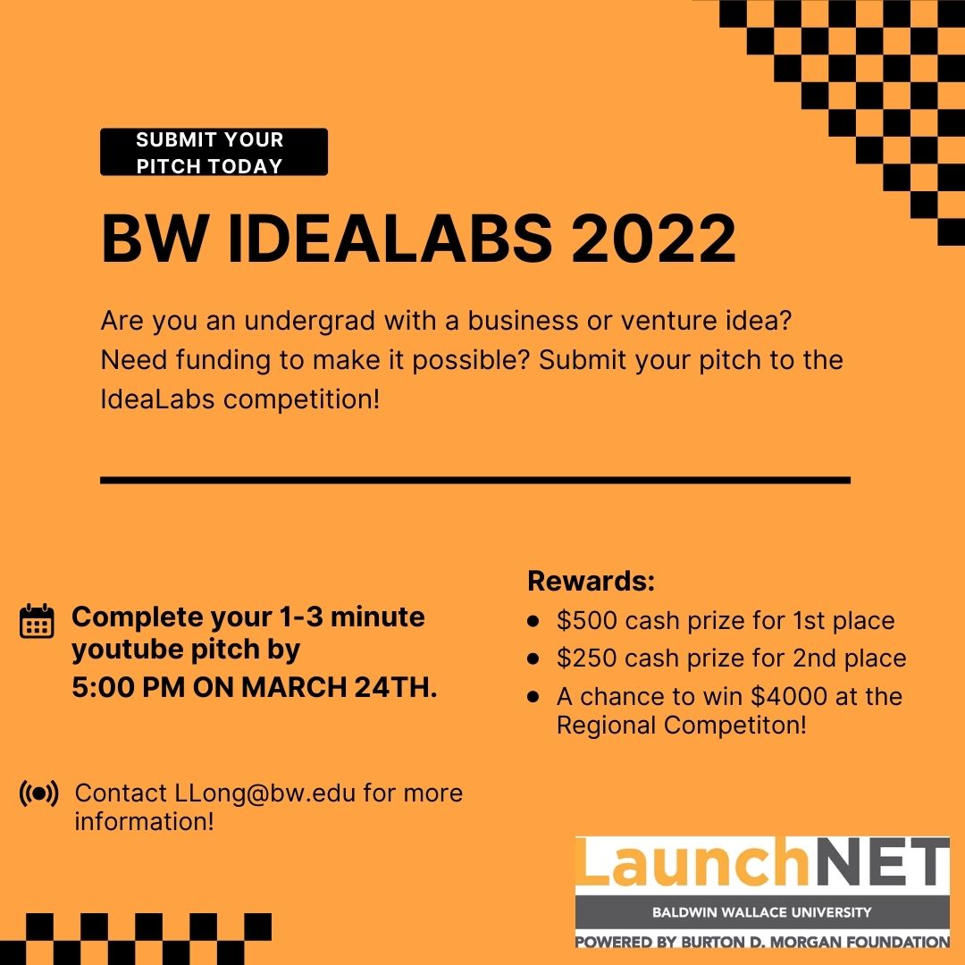 IdeaLabs is an amazing opportunity for young entrepreneurs! If you are interested in submitting a pitch and earning money and coaching for your idea, email LLong@bw.edu! #idealabs #launchnet #entrepreneurship
