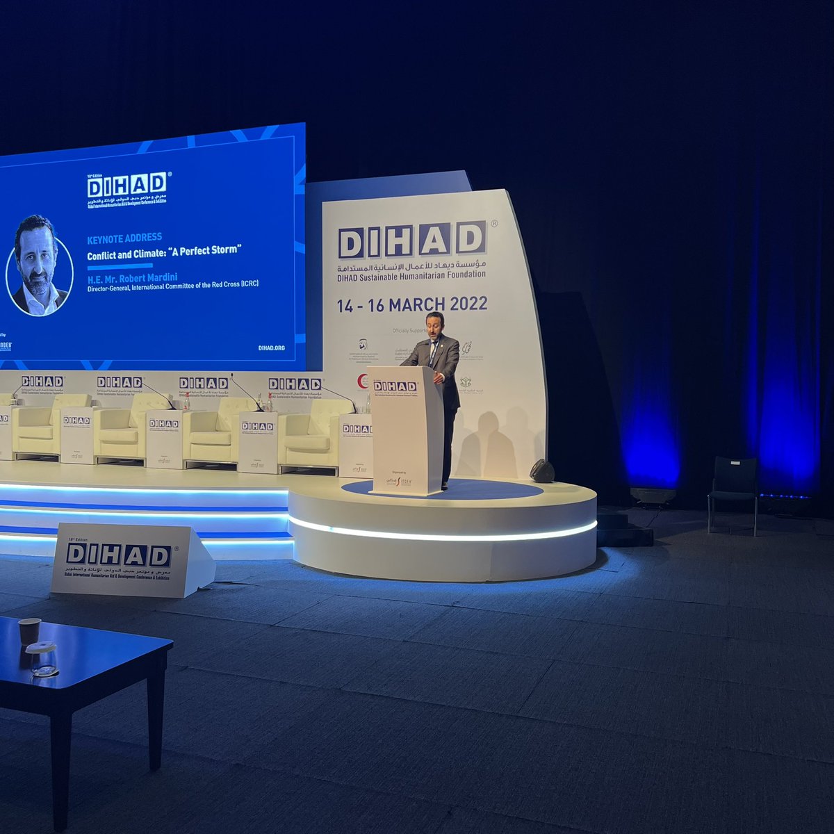 dihad's tweet photo. Our keynote speaker, HE. Robert Mardini, Director-General, International Committee of the Red Cross (ICRC), giving a dedicated segment about “Conflict and Climate: A Perfect Storm”. 

#DIHAD #UNOCHA #UN #PreConference #Workshop #SDGs #SDG17 #Partnerships #Cooperation #Development https://t.co/owXFS7yPfq