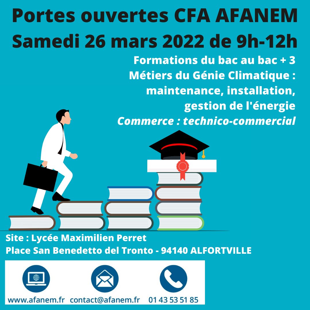 📆 Samedi 26 mars 2022 de 9h à 12h se tiendront nos portes ouvertes autour de nos formations liées au génie climatique (bac à bac + 3)
📍 Site de notre établissement partenaire : Lycée Maximilien Perret (Place San Benedetto del Tronto - 94140 Alfortville)
<a href="/_FEDENE_/">FEDENE</a> <a href="/DMPEnergie/">Des métiers pleins d'énergie !</a>