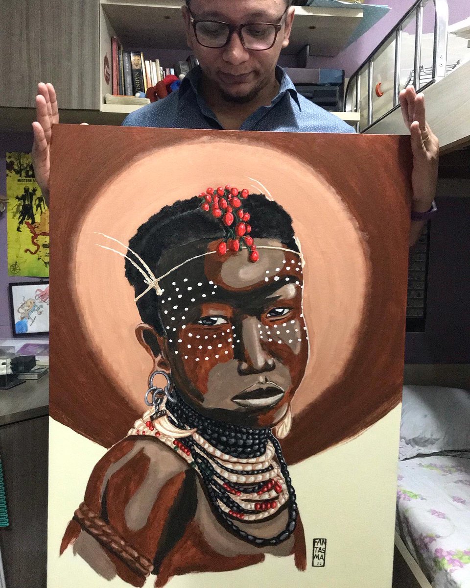 Fantasmacria's tweet photo. Pintura sobre tela 80x60 , tinta acrílica 
Padrão de beleza é riqueza em cultura. https://t.co/65ofFhERDG