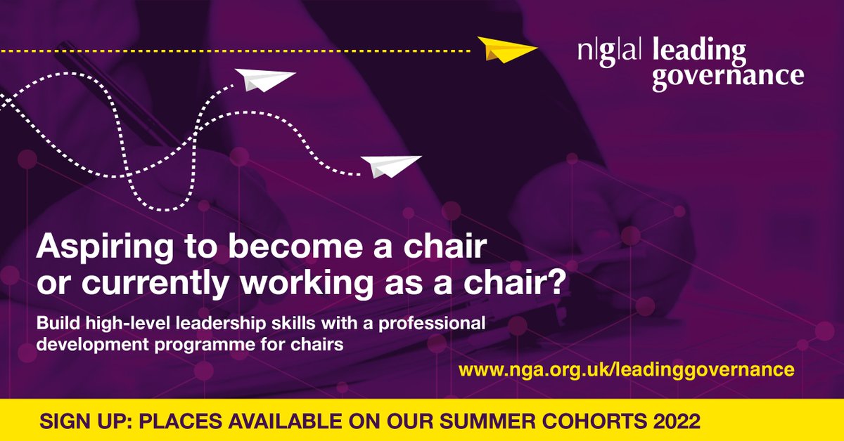 NGA's chairs development programme is designed to build high-level leadership skills, knowledge and confidence through expert training, useful resources, peer-to-peer networking and more. Find out more: nga.org.uk/LeadingGoverna…