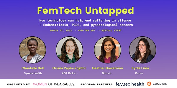 Women_Wearables's tweet photo. HAPPENING THIS WEEK! 🔥 500+ people around the world already registered!
#FEMTECH UNTAPPED webinar #Endometriosis, #PCOS and Gynaecological cancers 
Powered by @goodwinlaw #FemTecHealth
w/ @curiva_co @HelloDotLab @AOA_Dx @SyronaHealth 
Book ticket ➡️ https://t.co/29fn8KOom7 https://t.co/z4D72UthxE