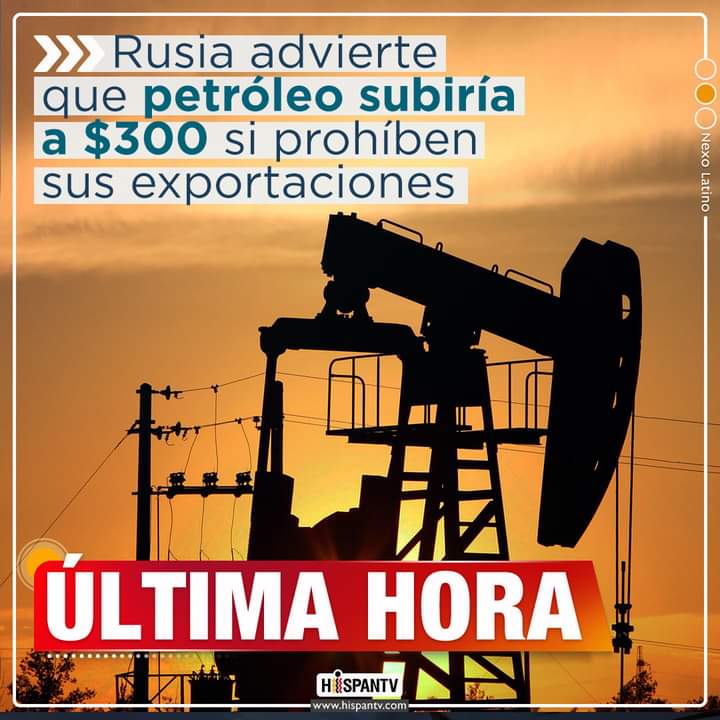 #PescadoresDePaz <a href="/decabellor/">Diosdado Cabello</a> <a href="/VTVcanal8/">VTV CANAL 8</a> Rusia advierte que el barril de petróleo podría superar los 300 dólares o más, si EE.UU. y la Unión Europa (UE) prohíben las importaciones de su oro negro.