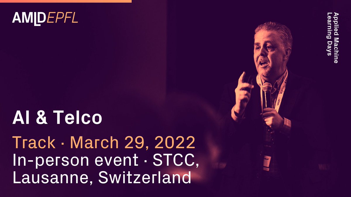 AI &amp; Telco – Track spotlight ☄️
Dive into specific approaches of #telco operators when it comes to using rich data available and adopting #ML techniques in a consistent fashion.
Join us on March 29 at #AMLDEPFL22 – organized by <a href="/Swisscom/">Swisscom</a> 
More info ➡️ buff.ly/3MMtRsk