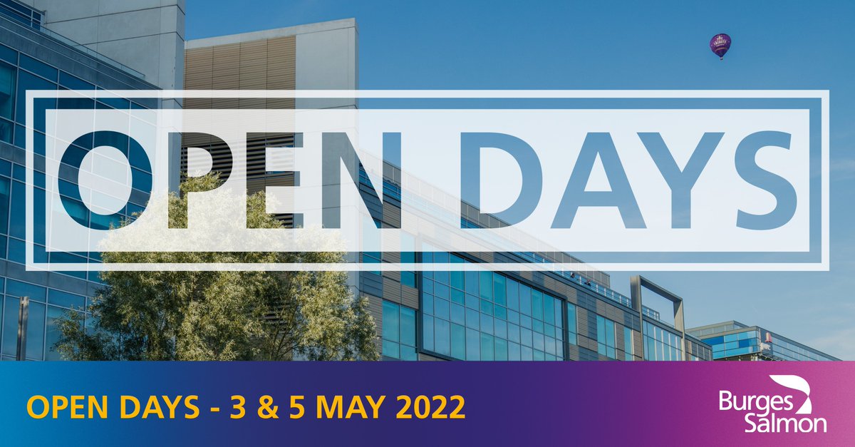 Looking for insight into a career in law and want to know what it's like to be a lawyer at Burges Salmon, <a href="/RollOnFridayWeb/">RollOnFriday</a>'s 'Best Law Firm to Work at 2022'?
We're holding open days at our #Bristol office on 3 and 5 May 2022.
Find out more and apply here: bsalmon.us/3CU5Pr3