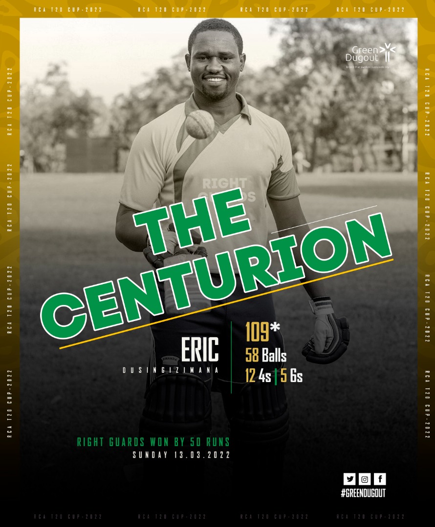 dondarchive's tweet photo. 🏏🇷🇼Captain Eric is back ! From an unfortunate injury last year, he kept the shape & discipline and yesterday he smashed 🏏109* from 58 Balls to secure defendable score (183/5)👌 for Rigth guards and beat Tamil Lions by 50 runs in an ongoing RCA t20 Cup. #GreenDugout https://t.co/4YCk1ORkqB