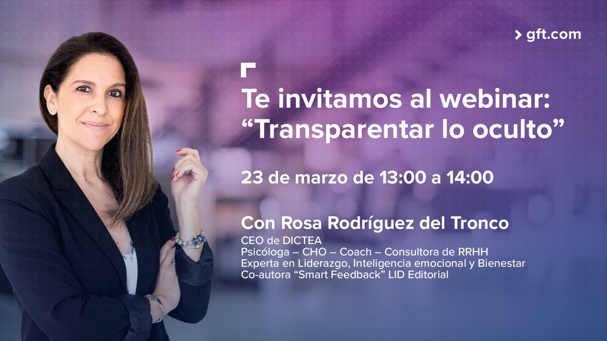 🔹 ¿Qué sucede con las mujeres y los puestos de dirección? 
🔹 ¿Cómo funciona nuestra mente y qué le influye al tomar decisiones?
📌 El 23 de marzo, Rosa Rodríguez del Tronco ofrecerá las respuestas en el #webinar "Transparentar lo oculto".
🖱 Inscríbete: ow.ly/k6NJ50IiwuT