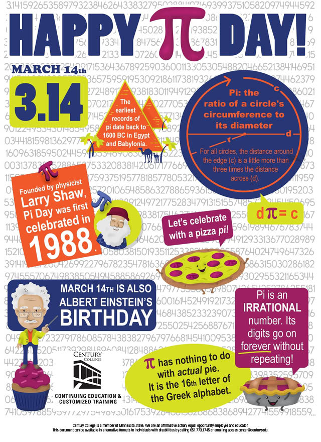 CenturyCECT's tweet photo. Happy Pi Day! Enjoy some fun Pi Day facts!
#centurycollege #piday #pi #pidayfacts #continuingeducation #pie #pieday https://t.co/DwyUzPO6NN