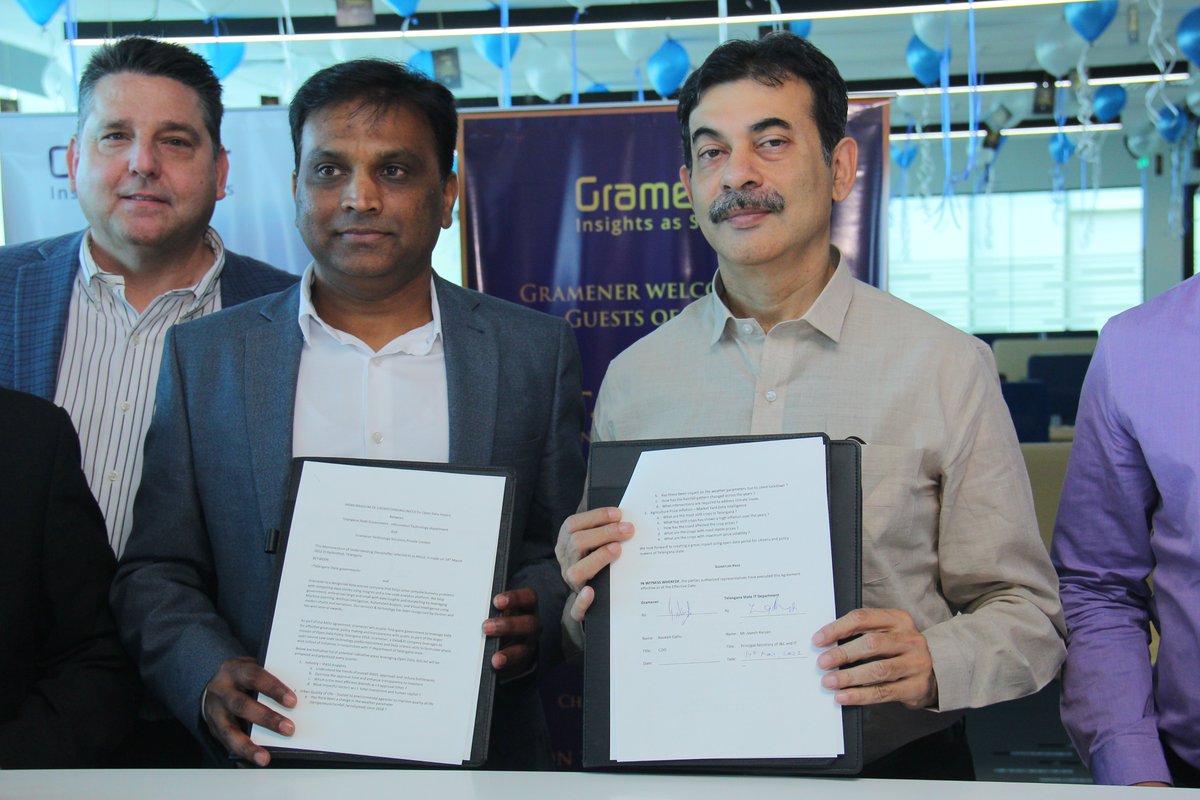 Proud to be the Open Data Impact Partner for IT Dept. Telangana Govt. Signed today between our COO <a href="/naveengattu/">Naveen Gattu</a> &amp; <a href="/jayesh_ranjan/">Jayesh Ranjan</a>, IT Sec. of Telangana, our partnership MoU will enable the govt to leverage our data science skills for effective governance &amp; policy formulation.