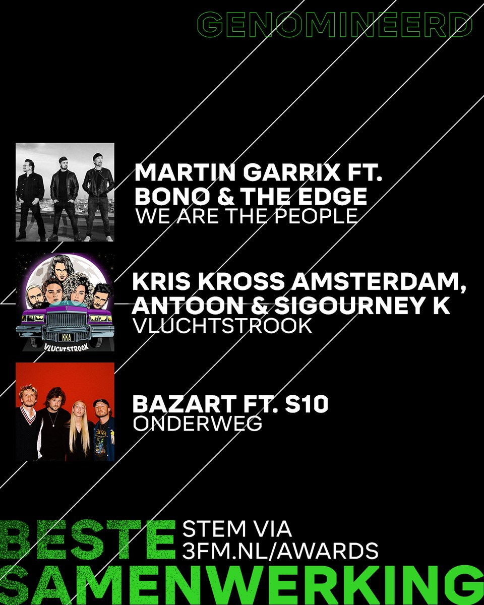 3FM's tweet image. Dit zijn de nummers die kansmaken op een 3FM Award voor de categorie 'Beste Samenwerking'. ✨
→ Vandaag maken we alle genomineerden bekend en kun je aan het eind van de dag ook weer stemmen. #3FM #3FMAwards