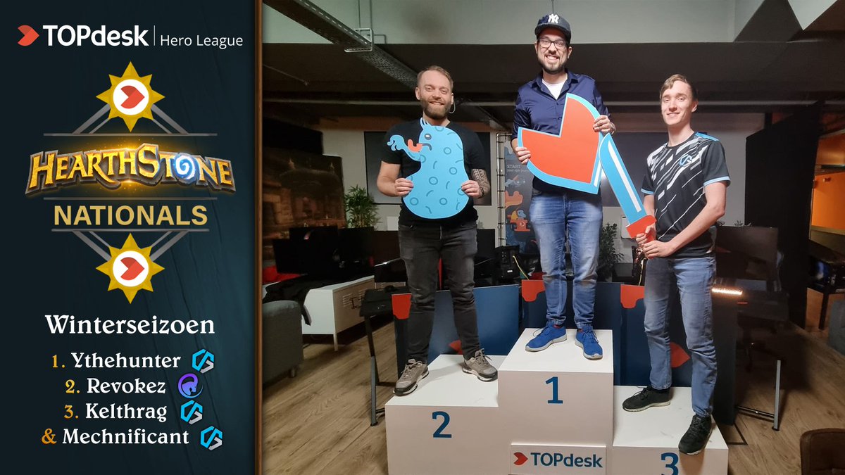 Gisteren won <a href="/ythehunterhs/">ythehunterhs</a> van <a href="/gaming_divided/">Divided Gaming</a> het winterseizoen van de <a href="/TOPdesk/">TOPdesk</a> Hearthstone Nationals! 

In de finale nam hij het op tegen <a href="/RevokezNL/">Rick Hibma</a> van <a href="/pertinaxesports/">Pertinax Esports</a>, die mogelijk een kans krijgt op een rematch in de Grand Finals van 27 Maart!