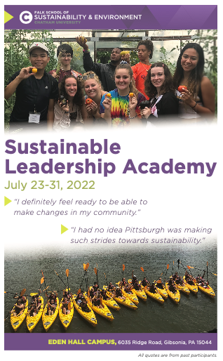 WorldPittsburgh's tweet photo. Full and partial #scholarships are open for application for high school students interested in attending @ChathamU's Sustainable Leadership Academy (SLA) from July 23-31, 2022.

Learn more and apply by March 31: https://t.co/sARC1LDZNI

#Sustainability #YouthOpportunity https://t.co/JIHdkaP9zL