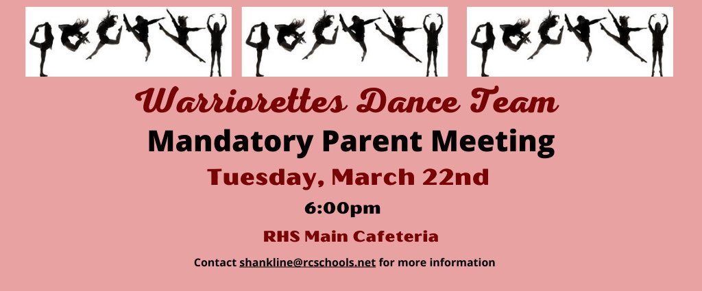 Reminder: Attendance at this meeting is MANADATORY for both the candidate and a parent to be tryout eligible. Hope to see you there!