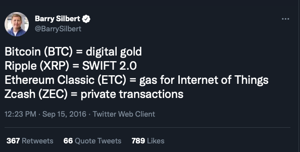 digitalassetbuy's tweet photo. This is one of the great XRP / crypto mysteries for me @BarrySilbert You had conviction on both XRP and @ripple in 2016 but by 2019 you were using the @novogratz @APompliano line of we are bullish on @ripple the company but...any SEC communications? https://t.co/s0dS9x2S1R