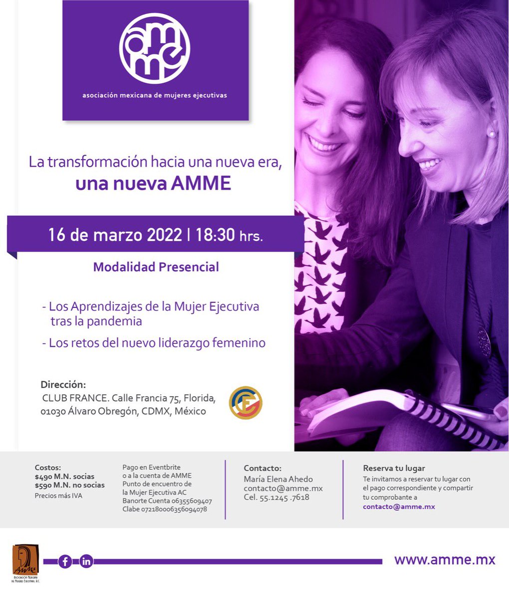 MarielAVPRO's tweet photo. Unete a una gran comunidad de mujeres. Te esperamos reservar enviando comprobante de pago a contacto @amme.mx https://t.co/FWAr2ogSQs