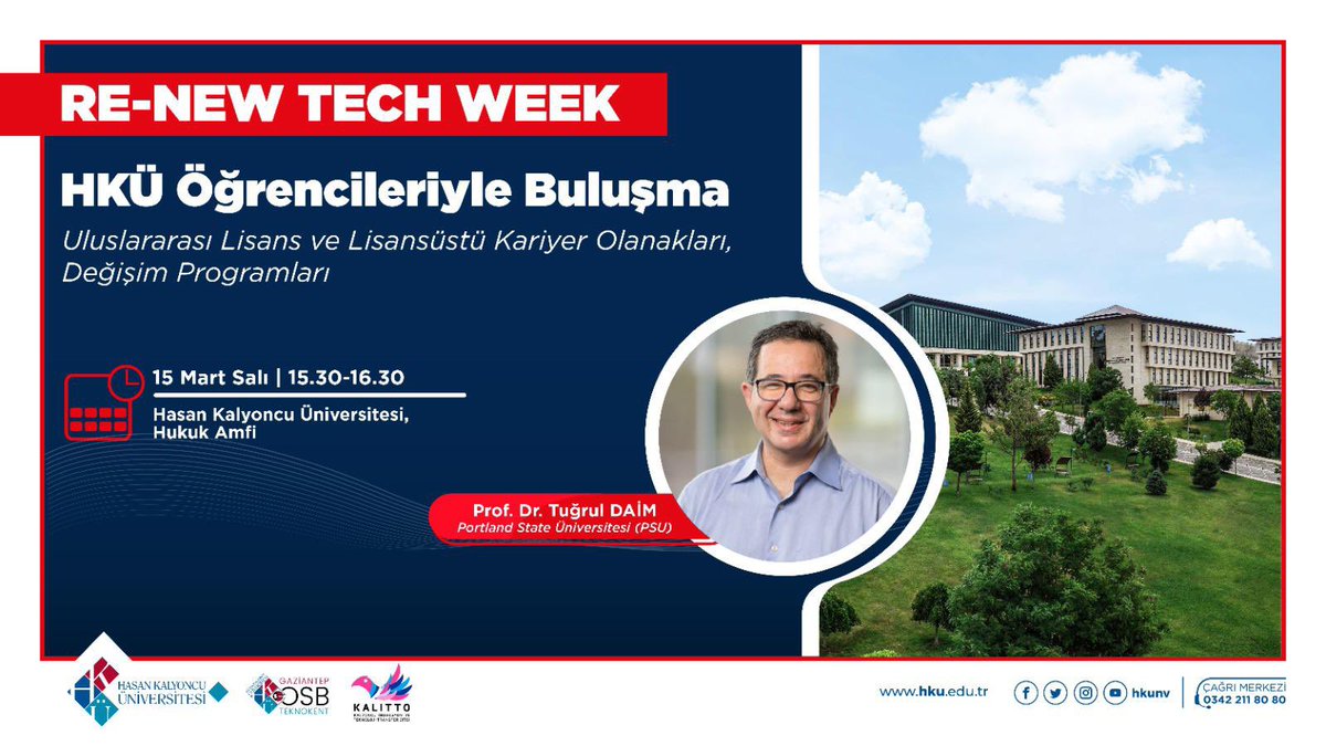 HKUEng's tweet photo. RE-NEW TECH WEEK etkinlikleri kapsamında Prof. Dr. Tuğrul Daim ile “Uluslararası Lisans ve Lisansüstü Kariyer Olanakları, Değişim Programları” nı konuşuyoruz 🤩
Tüm öğrencilerimiz davetlidir.

🗓 15 Mart Salı
⏰ 15.30-16.30
@hkunv @TurkayDereli https://t.co/XTslSxhTlw