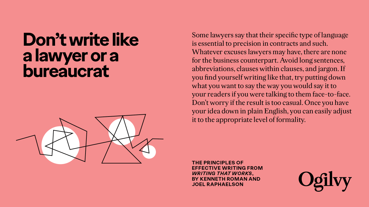 Ogilvy's tweet photo. There are a number of principles that are key to effective writing, no matter what you write.

Your #MondayMotivation from #WritingThatWorks – because people who write well do well.

Check out more #AgencyVoices, here: https://t.co/XTUOZglCRM https://t.co/59jCaw9Juz