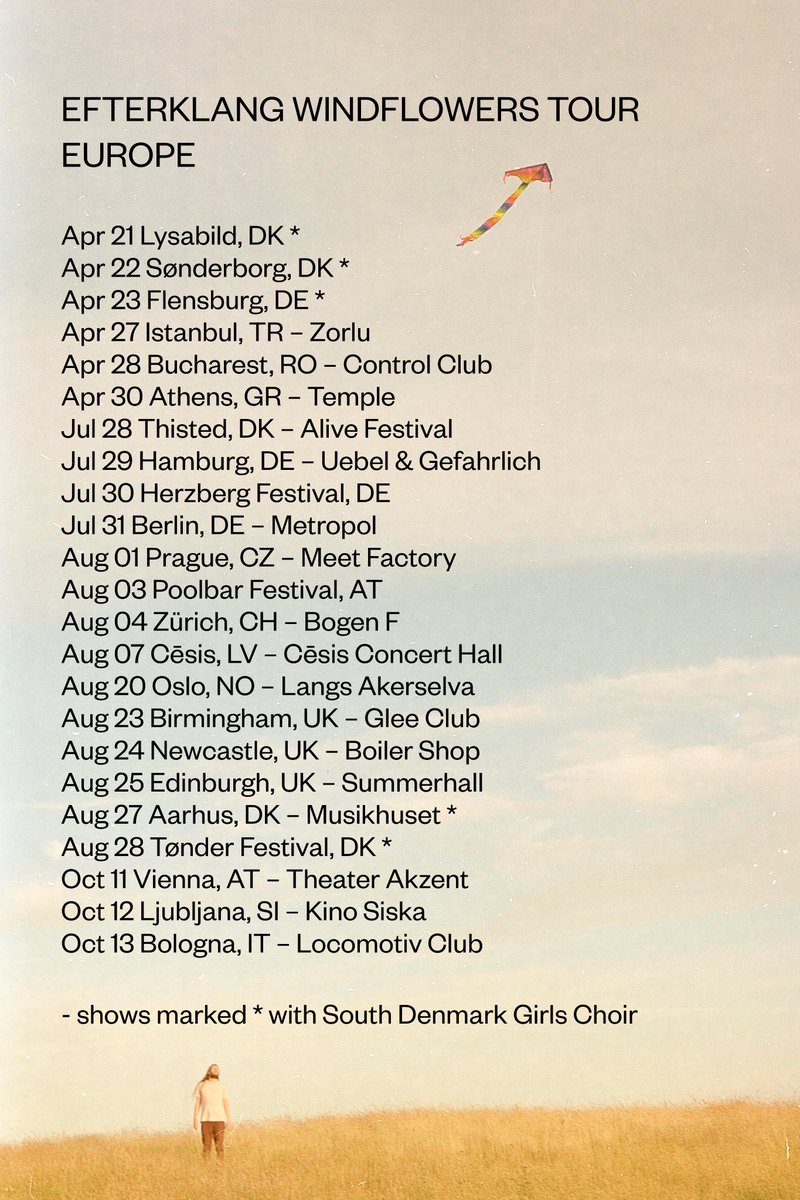 A lot of new shows in Europe announced for August 💐
Get the full TOUR update and tickets here: efterklang.net/windflowers-to…