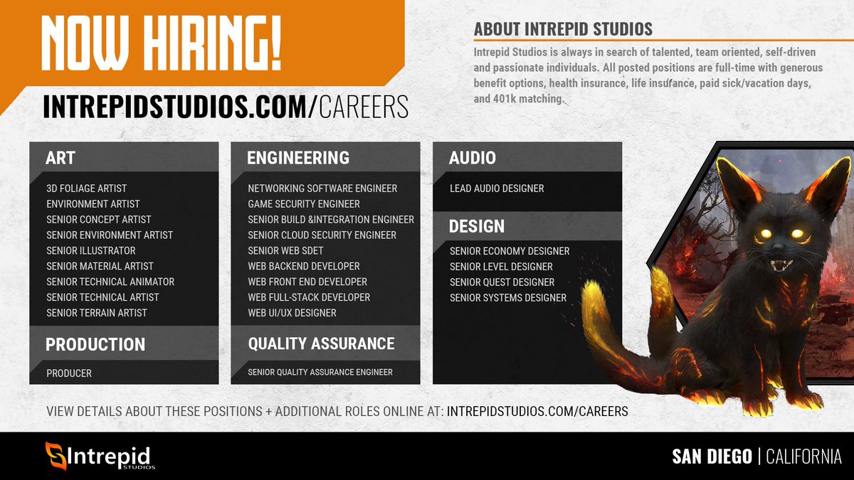 🎮 Are you interested in working in the video game industry? Do you have a passion for MMOs? 

👀 We are hiring for a variety of different disciplines so why not give our careers page a look! #AshesofCreation #GameDev #GameDevJobs
intrepidstudios.com/careers