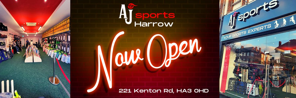 AJSportsUK's tweet photo. Our AJ Harrow store is up and running! We are available seven days a week and can't wait to welcome you into our new store!πππ
#ajharrow #numberthreeofmany #cricketgear #hockeygear #rugbygear #newseasonprep #cricketfamily https://t.co/rfTrnChdt2