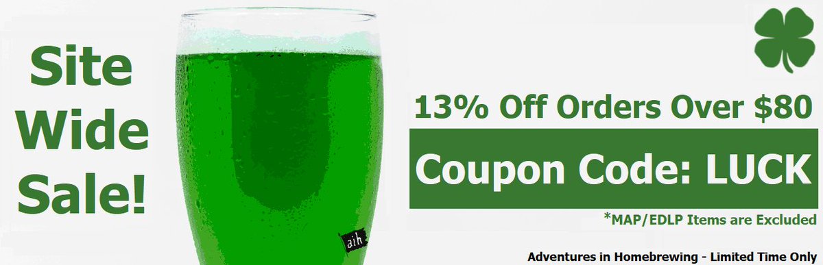 13% Off Orders Over $80! Use Code: LUCK

This Week Only.

bit.ly/AIHhomepage

#AIH #Homebrewing