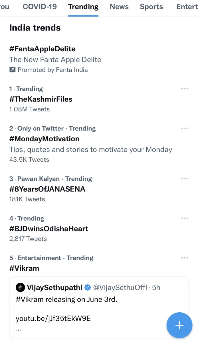 Couple of hours back #TheKashmirFiles was trending with 1.08M tweets. Now disappeared