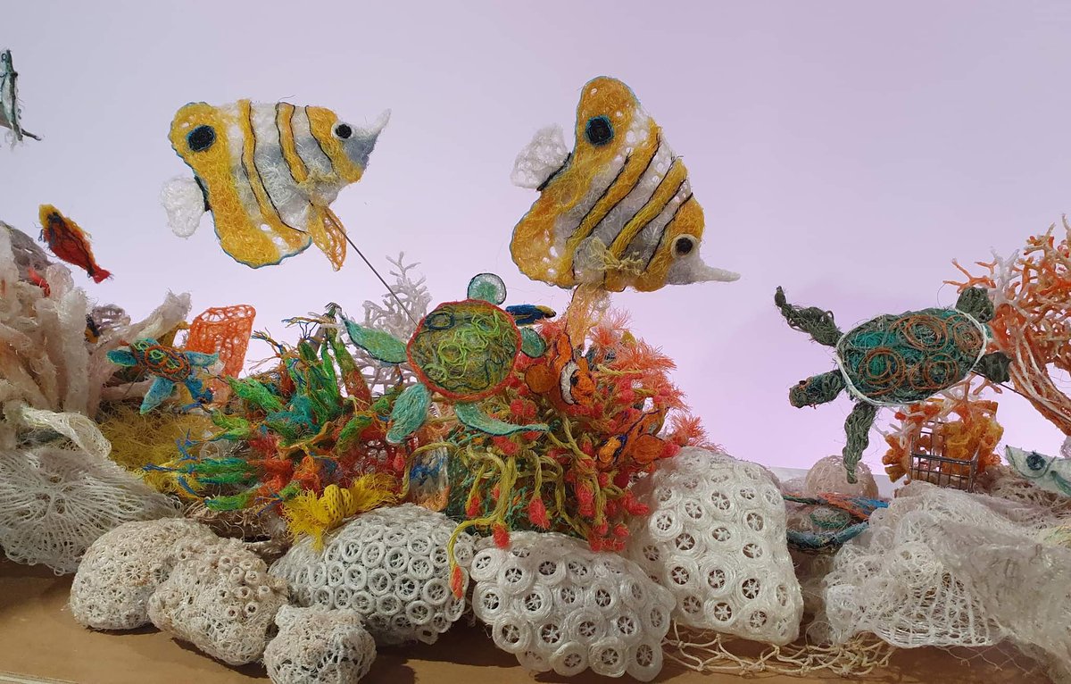 DrCarlyRandall's tweet photo. Sneak peek at the incredible Ghost Net Art Collective's creations to celebrate @aims_gov_au 50th anniversary!

I can't wait to see my little Acropora coral colony added to the reef!

#ghostnetart #stopghostfishing https://t.co/WhronAxwSX
