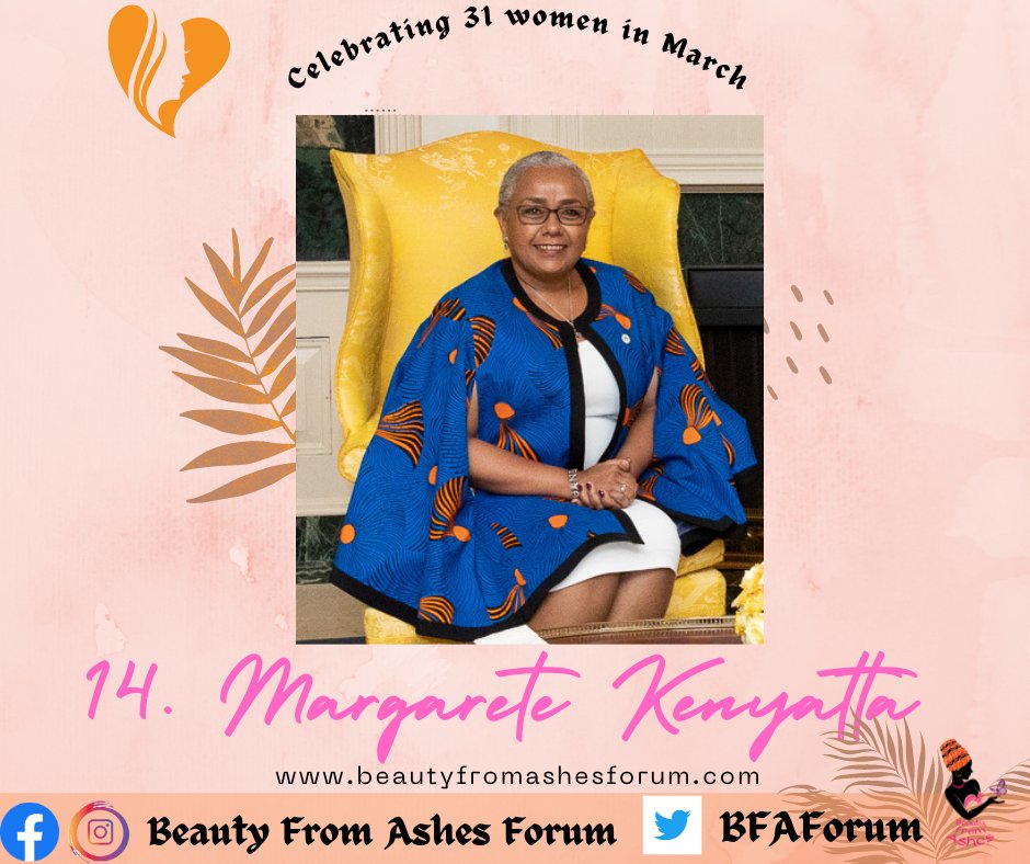 BFAForum's tweet photo. 🌹Margaret Gakuo Kenyatta (born 8 April 1964) is a Kenyan educator, First Lady of Kenya Since 2013, and wife of Uhuru Muigai Kenyatta, Kenya's fourth President. 
Read about her:https://t.co/VLJKr84WrF
as we celebrate 31 women in March.
#celebratingwomen #BFAForum #mondaythoughts https://t.co/madQIh6bpZ