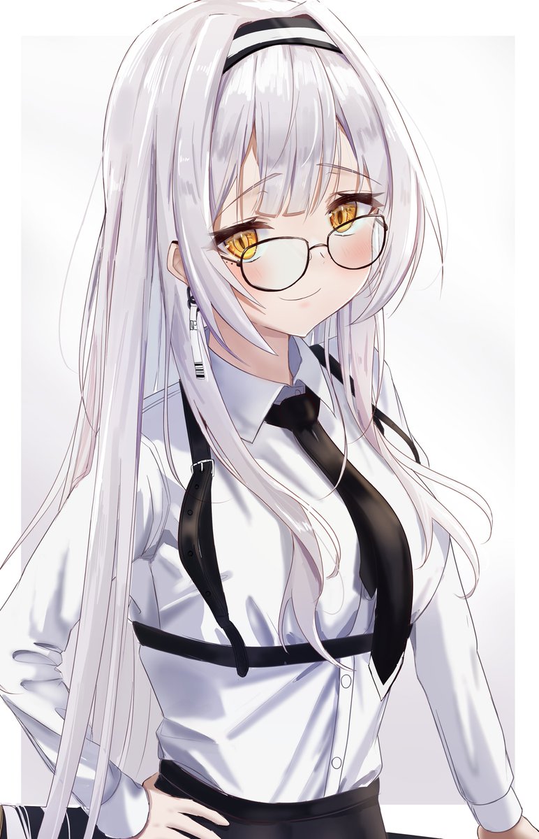 1girl solo glasses shirt necktie long hair white shirt  illustration images