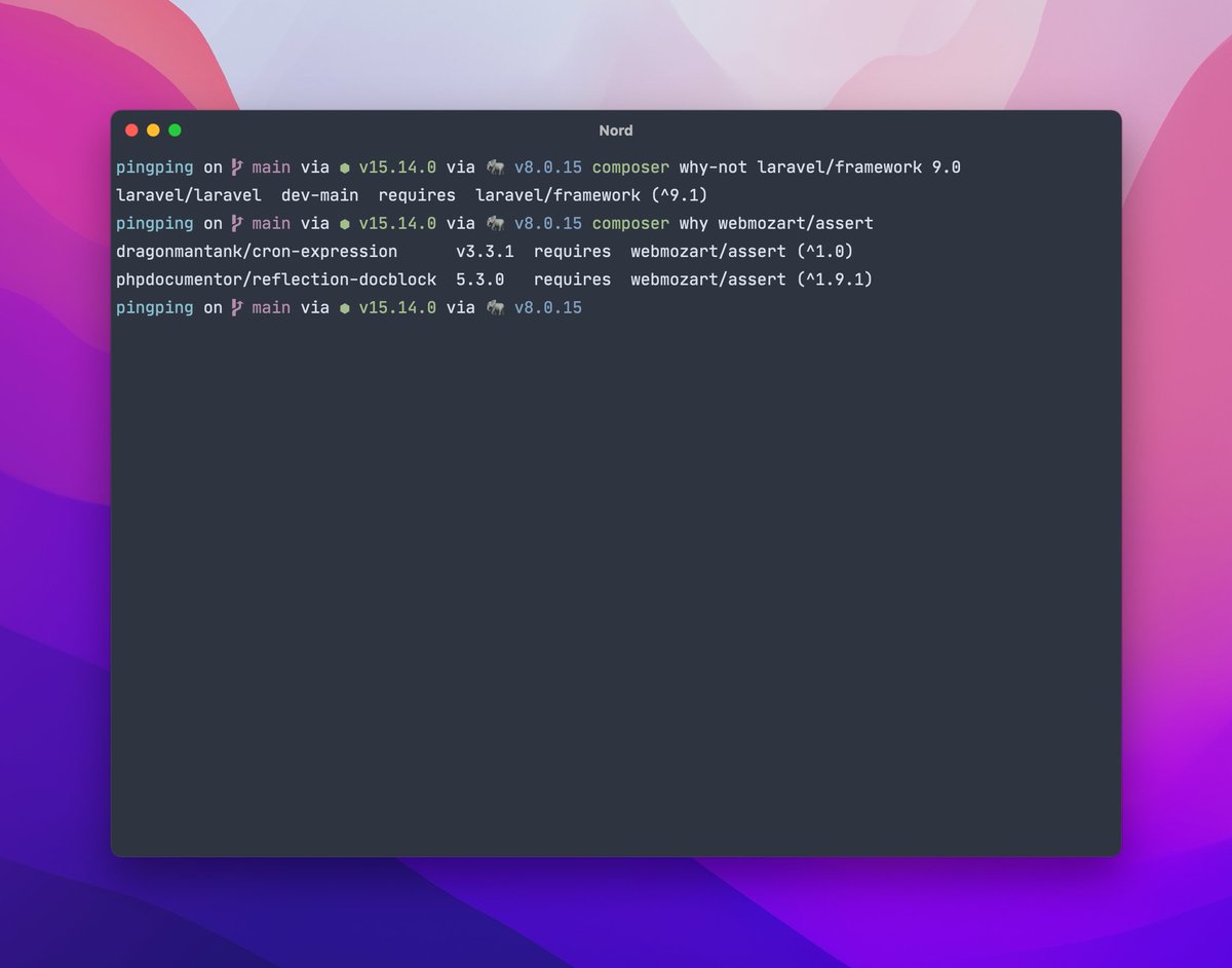 stefanbauerme's tweet image. 🔥 Composer can do more than requiring packages. Here are some commands I regularly use.
- `composer outdated` (shows outdated packages)
- `composer show` (shows all installed packages, -t as tree)
- `composer why / why-not` (tells you why it depends (or not) on another package